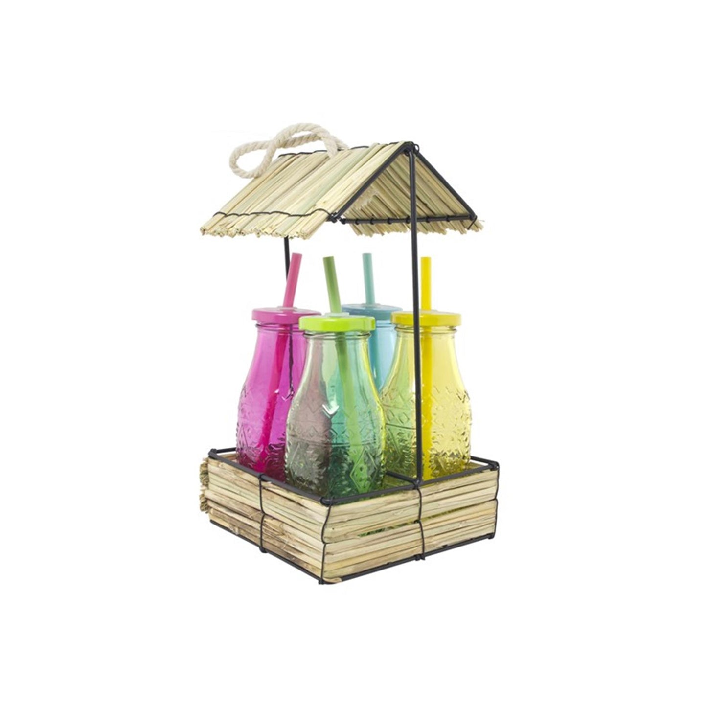 Svenska living 4 bottiglie per bere in supporto in vetro colorato