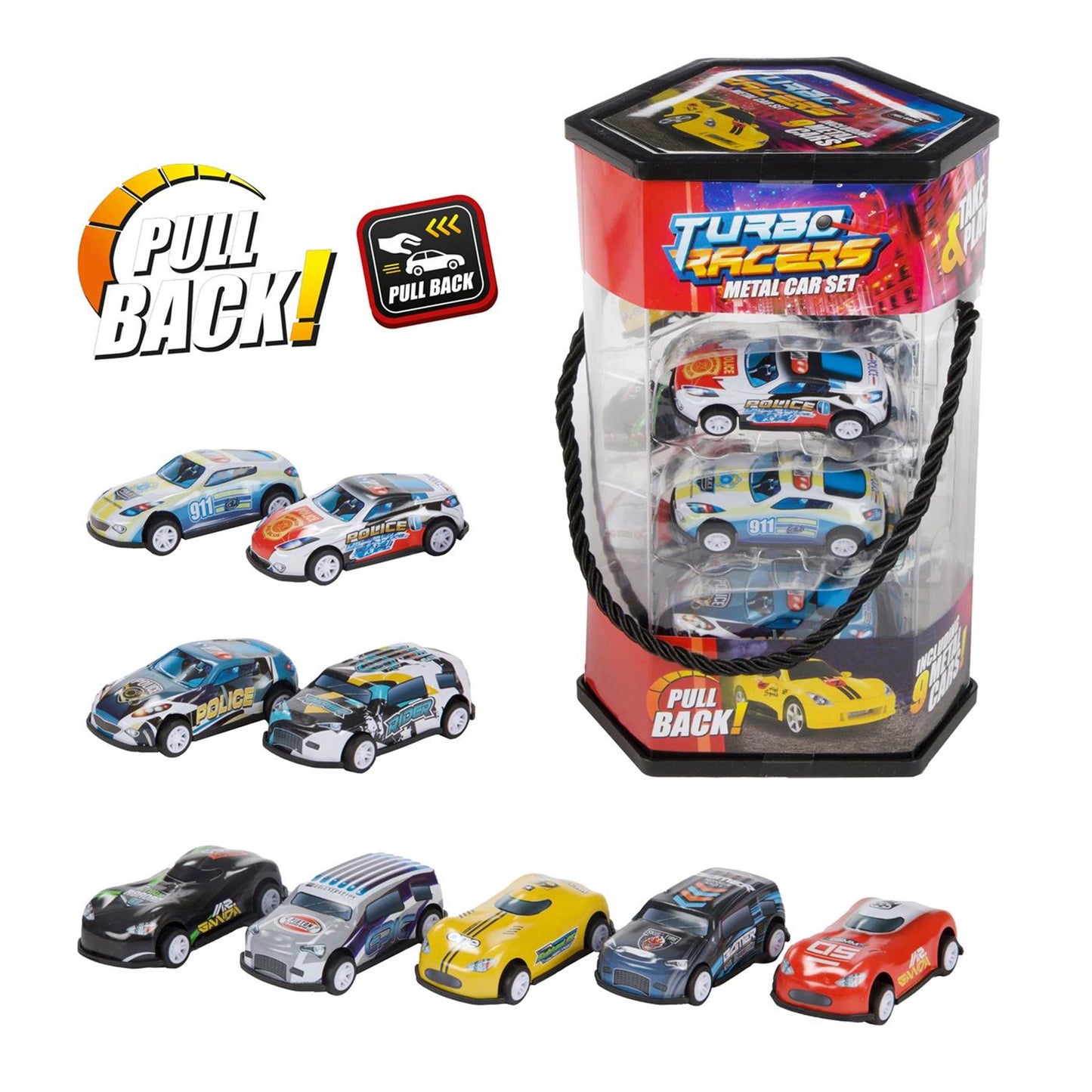 Toi-toys set de 9 coches de metal con retroceso