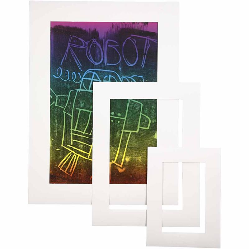 Cornici passepartout azienda Creativ, A3, A4, A5, misura 17x23 + 25x34 + 35+48 cm, spessore 0,4 mm, 270 gr, bianco, 75 pezzi 1 scatola