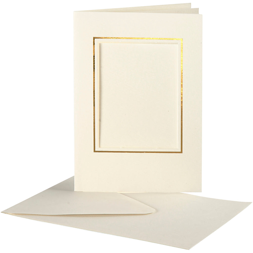 Biglietti passepartout aziendali Creativ, rettangolo con bordo dorato, formato biglietto 10,5x15 cm, formato busta 11,5x16,5 cm, bianco sporco, set da 10 1 scatola