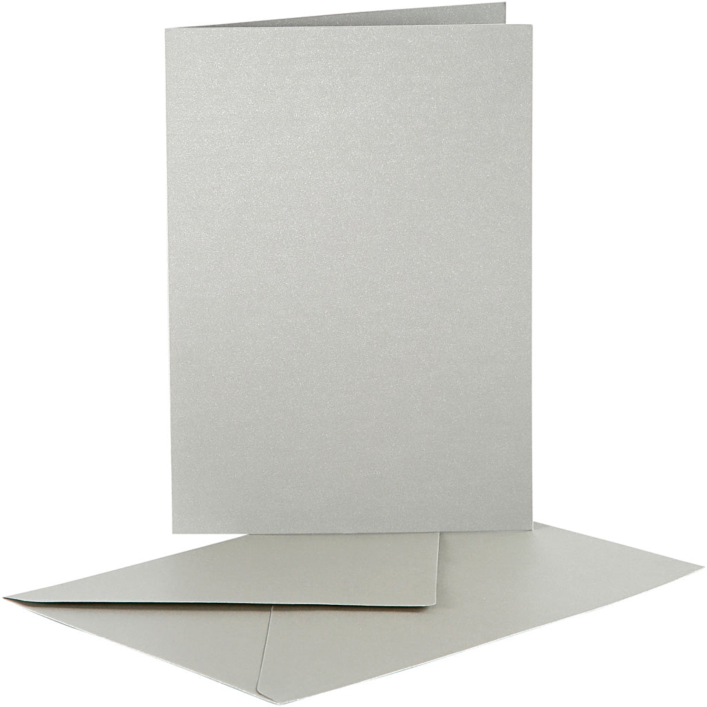 Biglietti e buste in madreperla Creative Company, formato biglietto 10,5x15 cm, formato busta 11,5x16,5 cm, argento, 10 set 1 scatola
