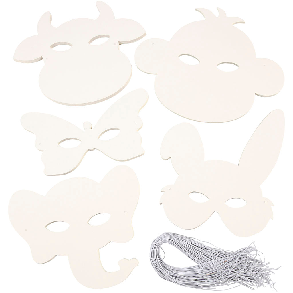 Creative Company Animal Masks, H: 13-24 cm, B: 20-28 cm, 230 Gr, bianco, 100 pezzi 1 scatola