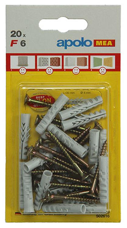 Celo 1015376 - 20 nylon pluggen f + sps 6 mm + schroeven 502616 | 5 stuks