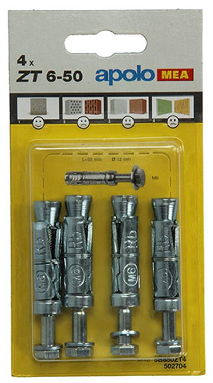 Celo 1015455 - 4 anclajes de expansión zt 12mm + perno 502704 6x50mm | 5 piezas