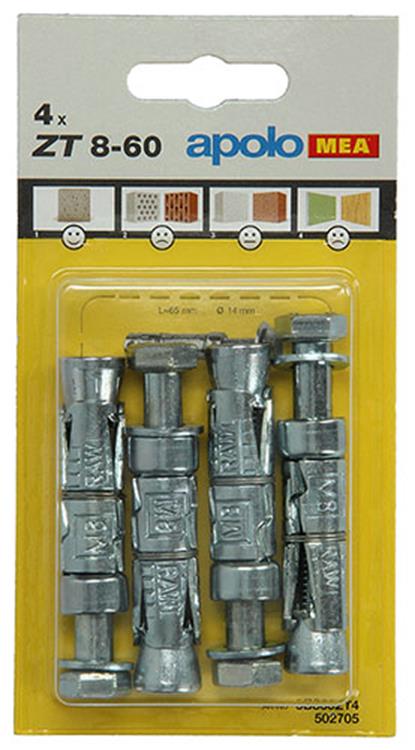 Celo 1015456 - 4 anclajes de expansión zt 14mm + perno 502705 8x60mm | 5 piezas