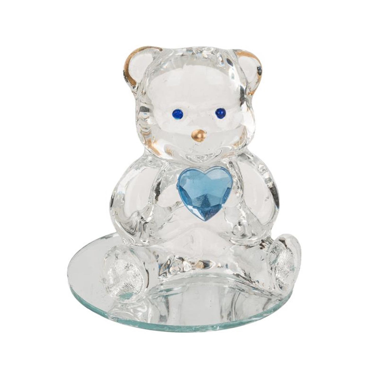 Oso de cristal azul con corazón de aprox. 4,5 cm en caja