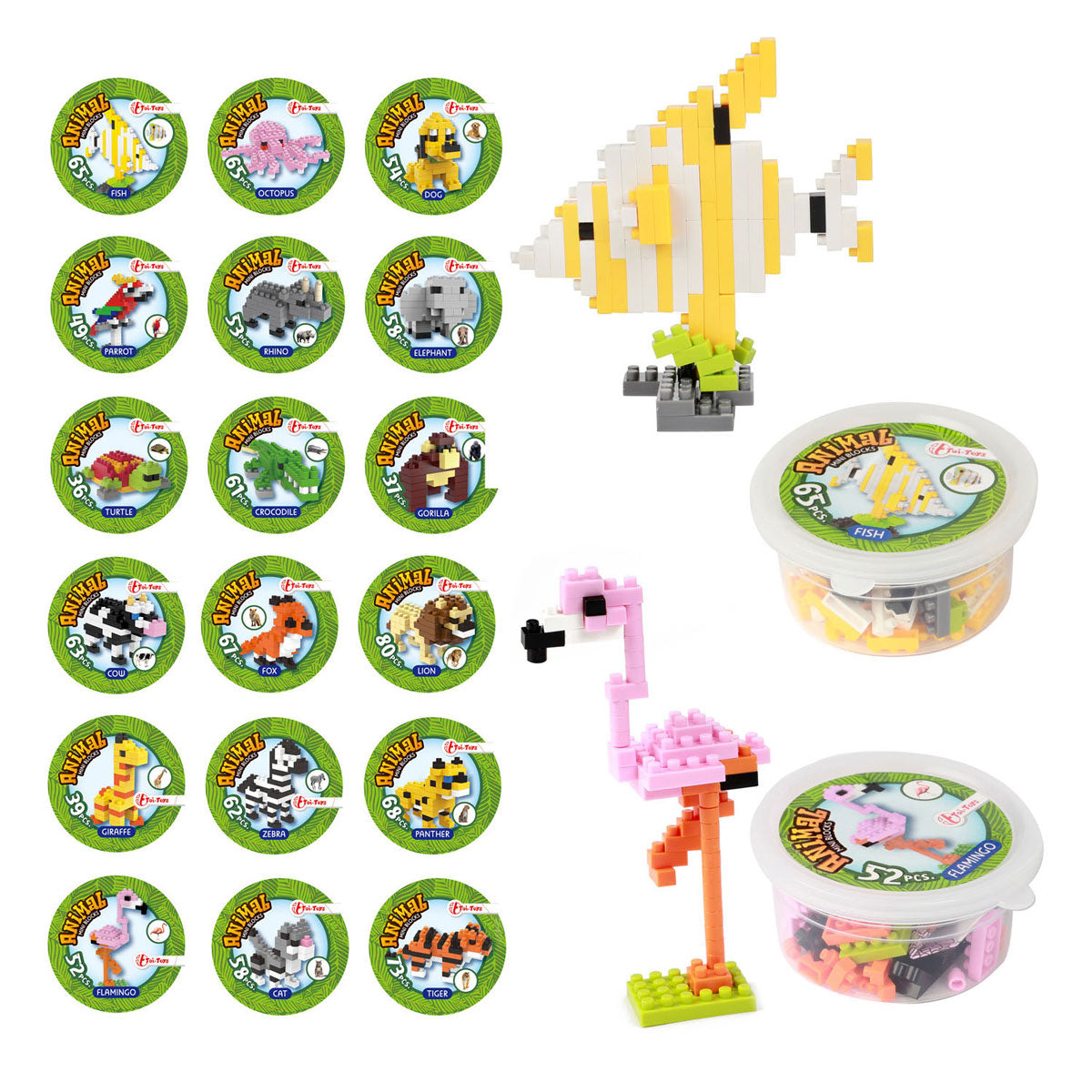 Bloques de construcción Toi-toys, bloques de construcción, mini animales en tarro