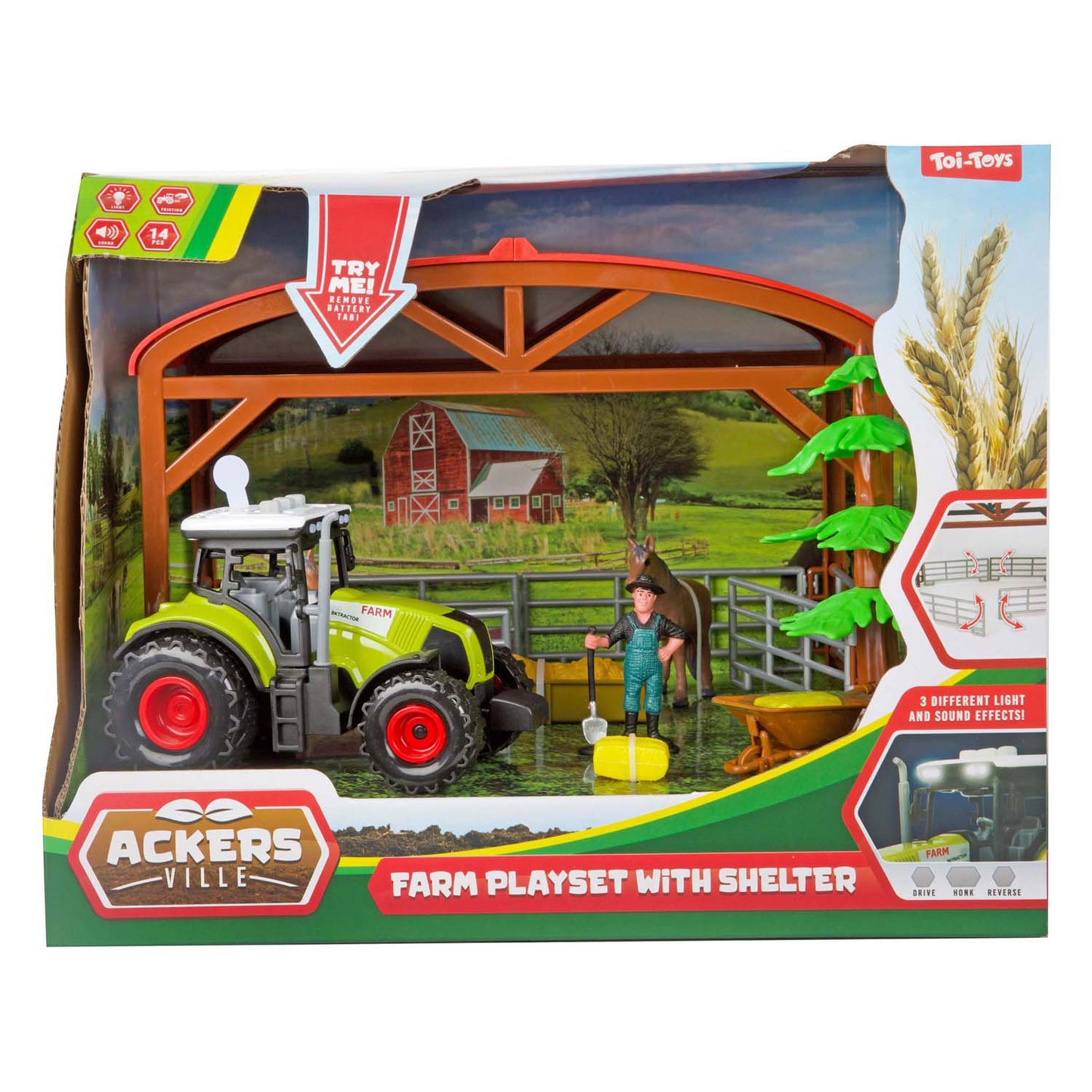 Toi-toys Ackers Ville Horse Stable con set di luce e suono di suoni, 14dlg.