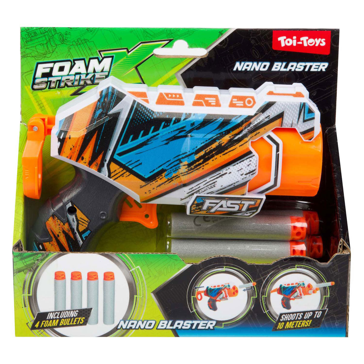 Toi-toys pistola de tiro strikex de espuma nano blaster con 4 flechas de espuma