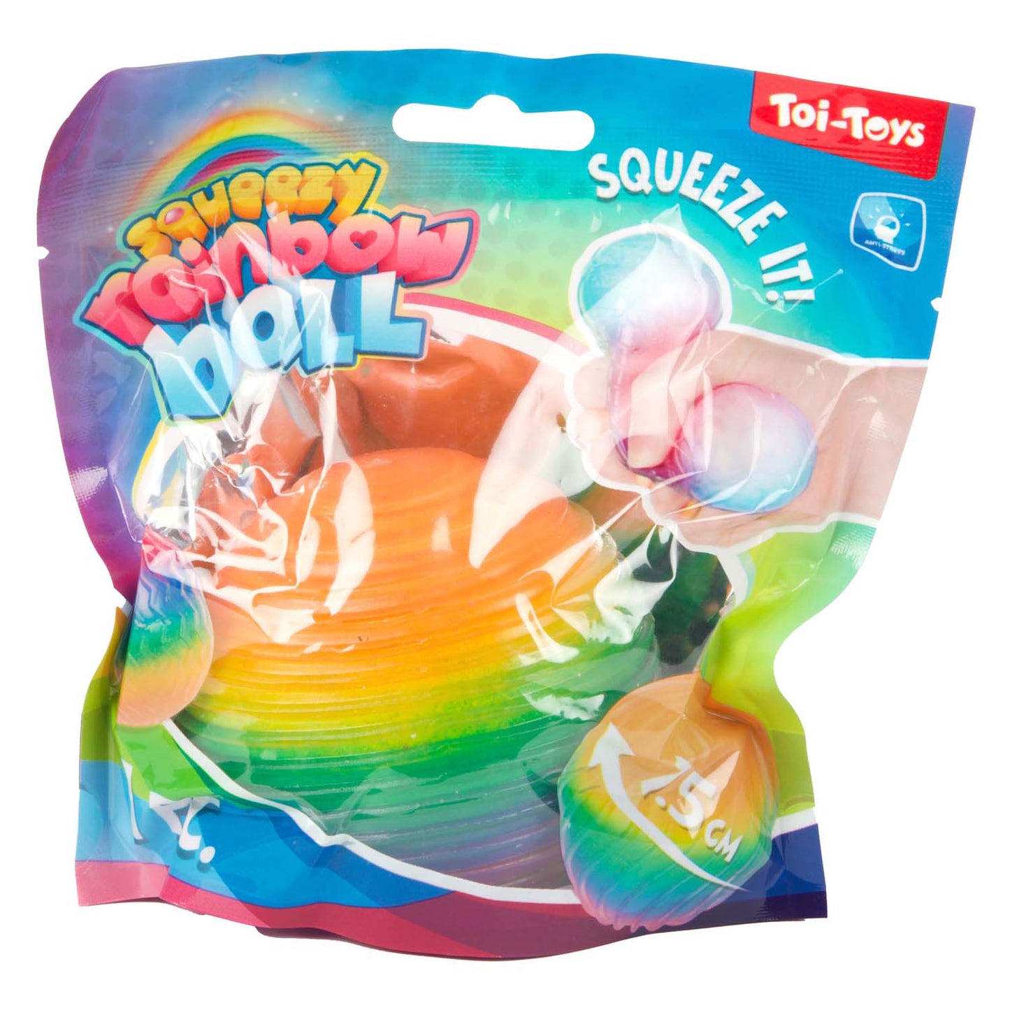 TOI-TOYS Fun Textuurknijmbal Regenboog Ribbels Foam, 7cm