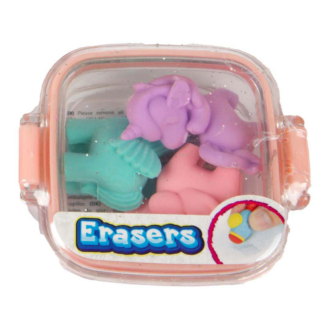 Mini set gomme da cancellare Toi-toys in scatola glitter - unicorni, 5 pz.