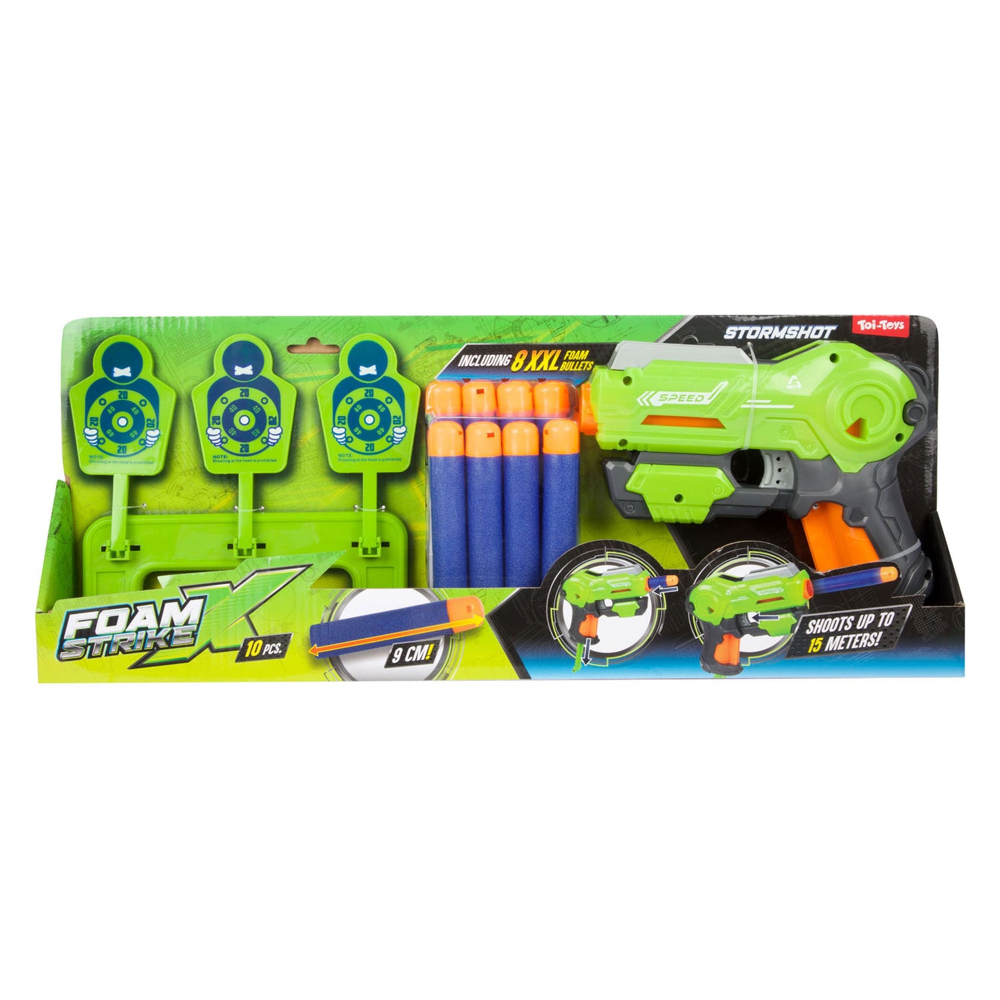 Pistola strikex de espuma Toi-toys con flechas de espuma xl y objetivo - 10 piezas.