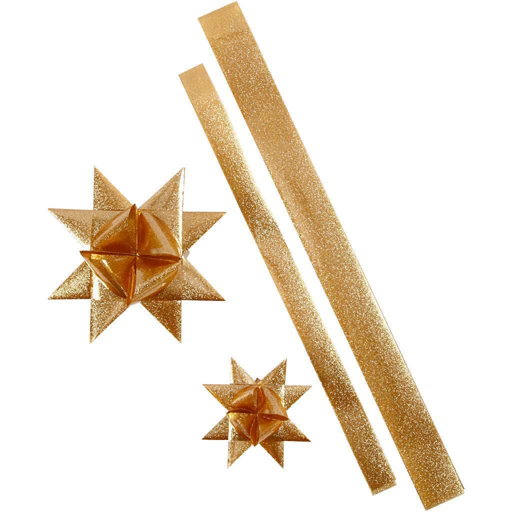 Strisce Vivi Gade Star, l: 86+100 cm, l: 25+40 mm, d 11,5+18,5 cm, glitter oro, 16 strisce 1 scatola