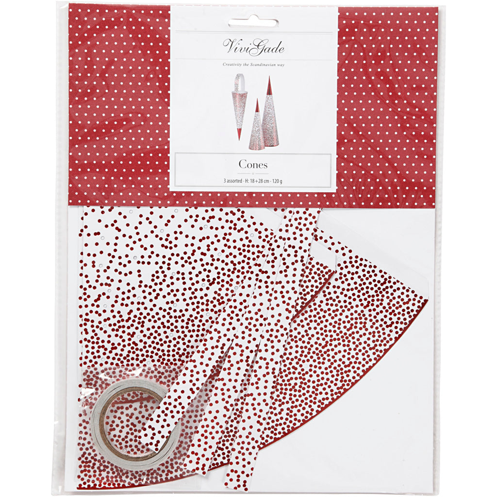 Coni Vivi gade, h: 18+28 cm, 120 g, rosso, bianco, 3 pezzi 1 scatola