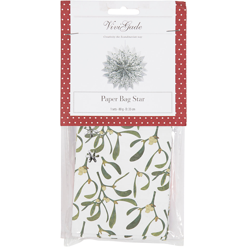 Bolsas de papel Vivi Gade Star, 80 gr, verde, blanco, 1 juego