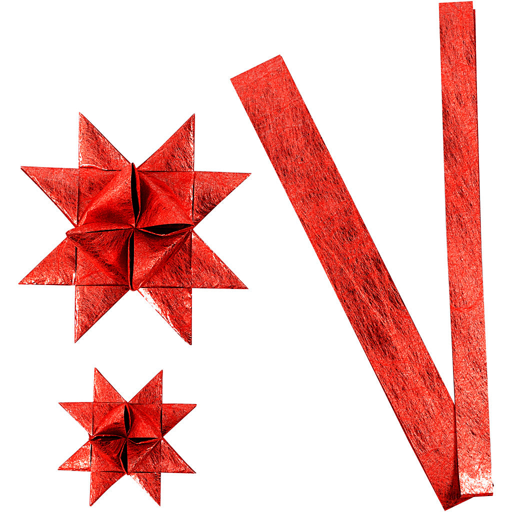 Strisce per intrecciare carta Vivi gade, l: 44+78 cm, l: 15+25 mm, d 6,5+11,5 cm, rosso, 32 strisce 1 scatola