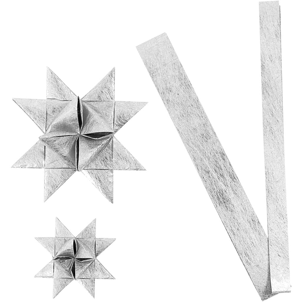 Strisce per intrecciare carta Vivi gade, l: 44+78 cm, d 6,5+11,5 cm, l: 15+25 mm, argento, 32 strisce 1 scatola
