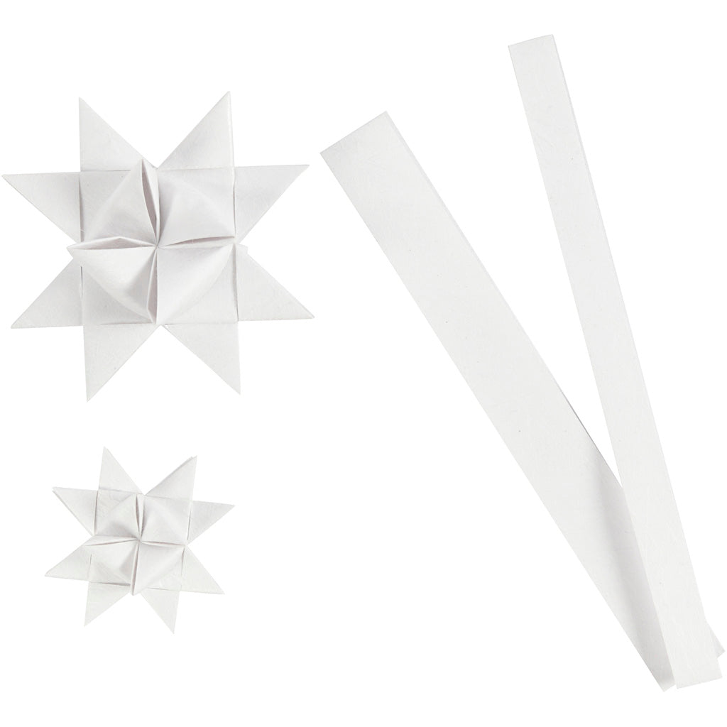 Vivi gade tiras de papel para trenzar, l: 44+78 cm, p 6,5+11,5 cm, a: 15+25 mm, blanco, 32 tiras 1 caja