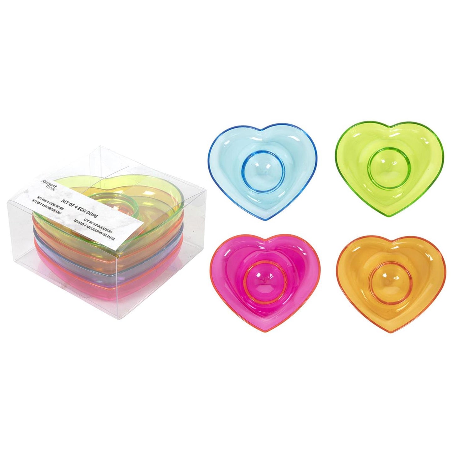 Huevera corazón plástico set de 4 piezas
