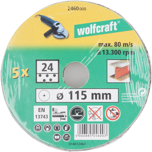 Dischi abrasivi in fibra Wolfcraft | k24 | ø115mm | 5 pezzi - 2460000