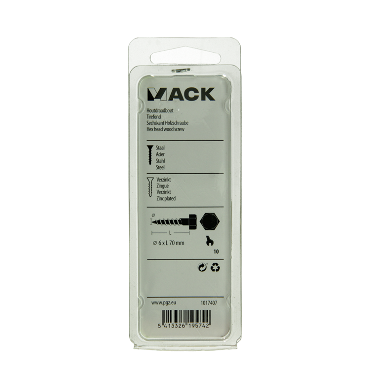 Mack 1017407 - perno roscado para madera acero galvanizado 7 piezas 6 x 70 mm | 10 piezas