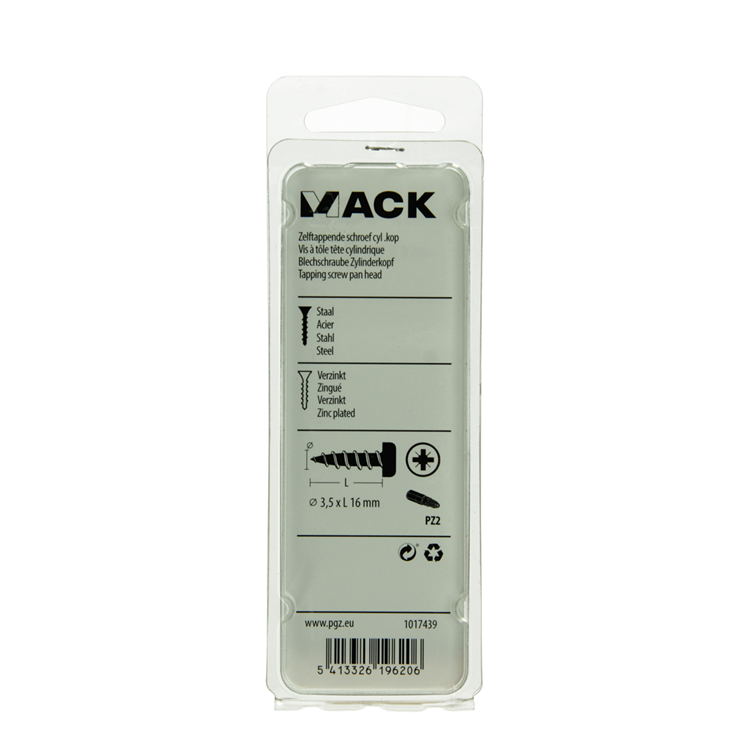 Mack 1017439 - tornillo autorroscante cabeza cilíndrica galv. 28 piezas 3,5 x 16 mm | 10 piezas