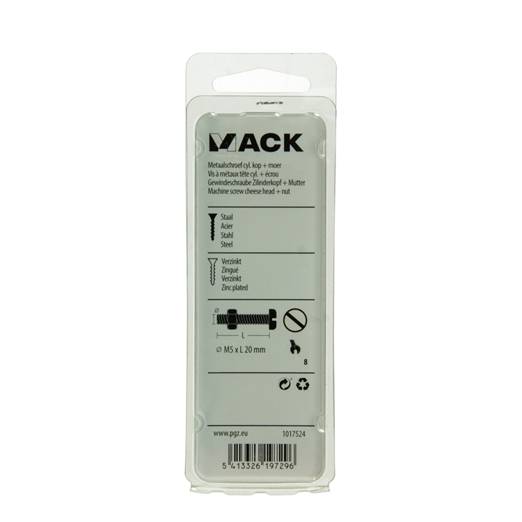 Mack 1017524 - cilindro de tornillo metálico. cabeza + tuerca chapada 15 piezas m5 x 20 mm | 10 piezas