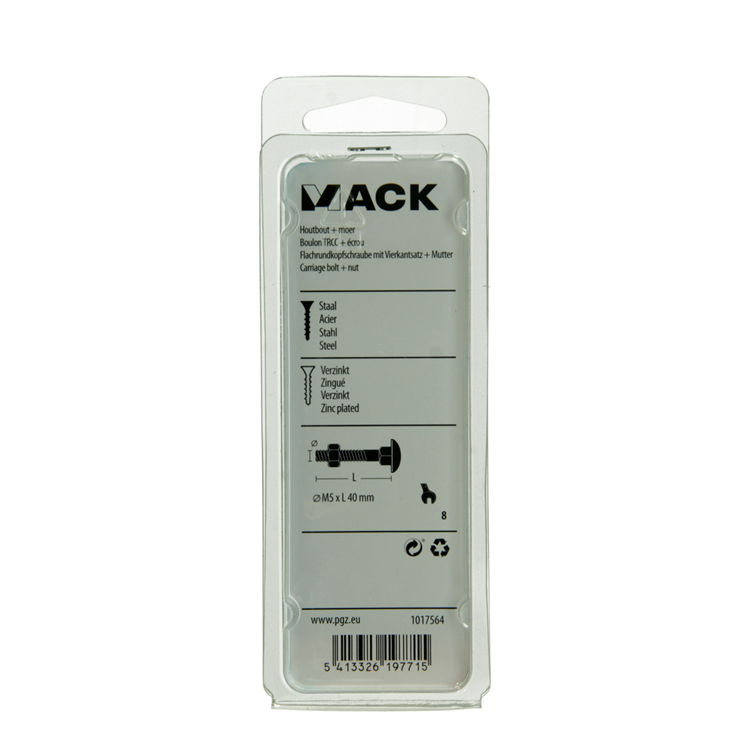 Mack 1017564 - perno para madera + tuerca acero galvanizado 10 piezas m5 x 40 mm | 5 piezas