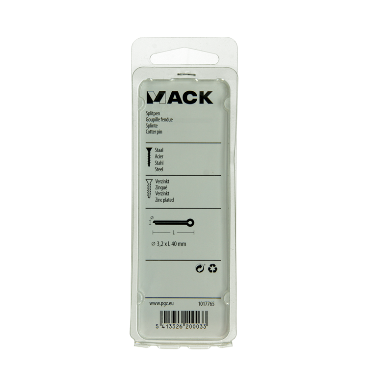 Mack 1017765 - pasador de chaveta acero galvanizado 12 piezas 3,2 x 40 mm | 10 piezas