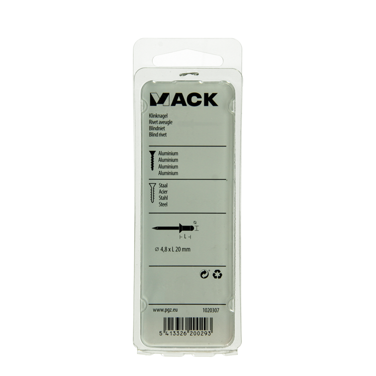 Mack 1020307 - 15 grapas ciegas aluminio 4,8x20mm | 5 piezas