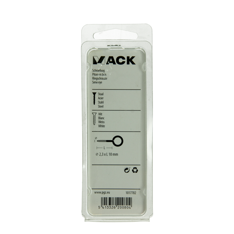 Mack 1017782 - ojo de tornillo acero blanco 10 piezas 2,3 x 10 mm | 10 piezas