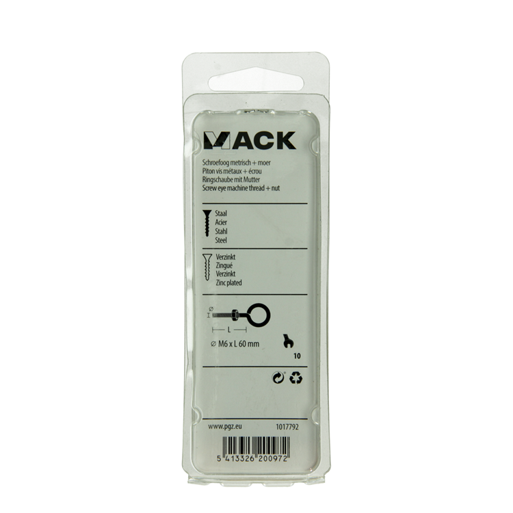 Mack 1017792 - ojo de tornillo métrico + tuerca galvanizada 3 piezas m6 x 60 mm | 10 piezas