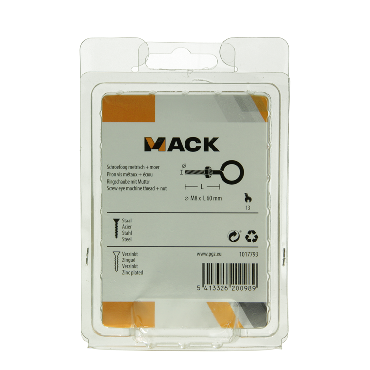 Mack 1017793 - ojo de tornillo métrico + tuerca galvanizada 2 piezas m8 x 60 mm | 5 piezas