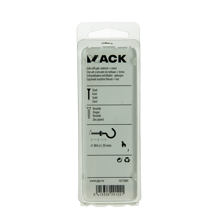 Mack 1017809 - gancho de tornillo métrico + tuerca galvanizada 5 piezas m4 x 50 mm | 10 piezas