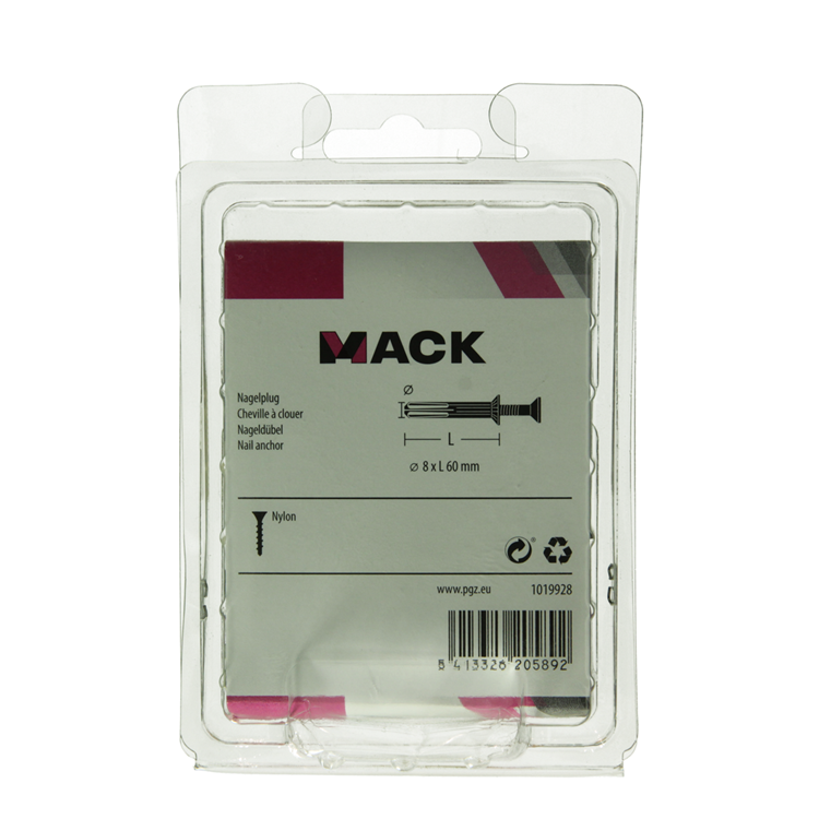 Mack 1019928 - taco clavo de nylon poliamida 8 piezas 8 x 60 mm | 5 piezas