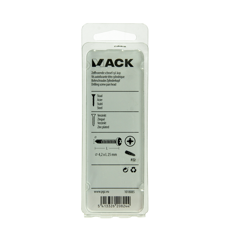 Mack 1018085 - tornillo autoperforante cabeza cilíndrica galvanizada. 65 piezas 4,2 x 25 mm | 5 piezas