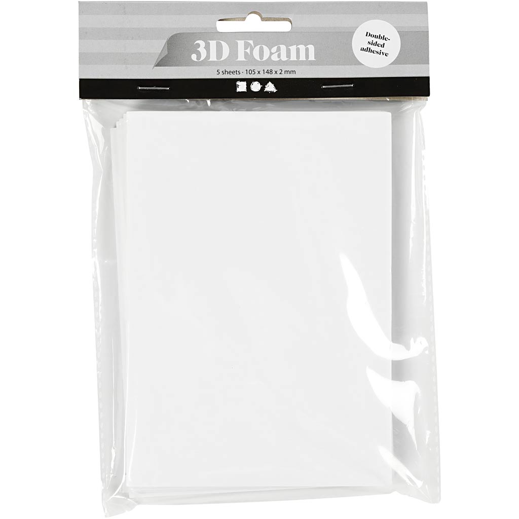 Bloques de espuma 3d, a6, hoja 105x148 mm, espesor 2 mm, blanco, 5 hojas 1 caja