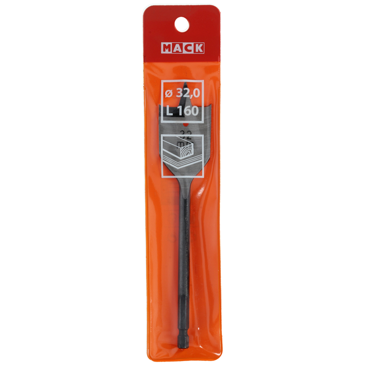 Mack 1018256 - Broca plana para madera DIN 7487 ø 32,0 x 160 mm | 5 piezas