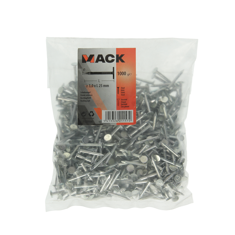Mack 1020066 - clavo de esquisto galvanizado 1000 gr 3,0 x 25 mm | 10 piezas