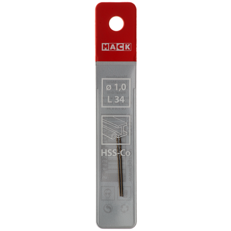 Mack 1018418 - taladro metal hss co5% din 338 ø 1,0 x 34 mm 2 uds | 5 piezas