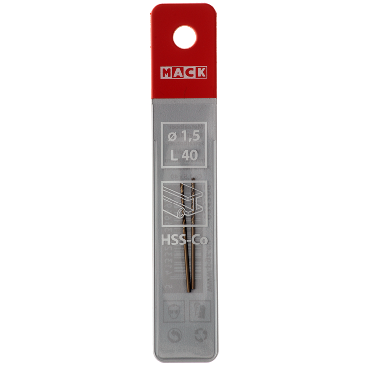 Mack 1018419 - taladro metal hss co5% din 338 ø 1,5 x 40 mm 2 uds | 5 piezas