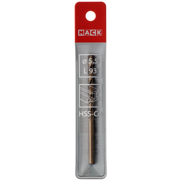 Mack 1018427 - taladro metal hss co5% din 338 ø 5,5 x 93 mm | 5 piezas