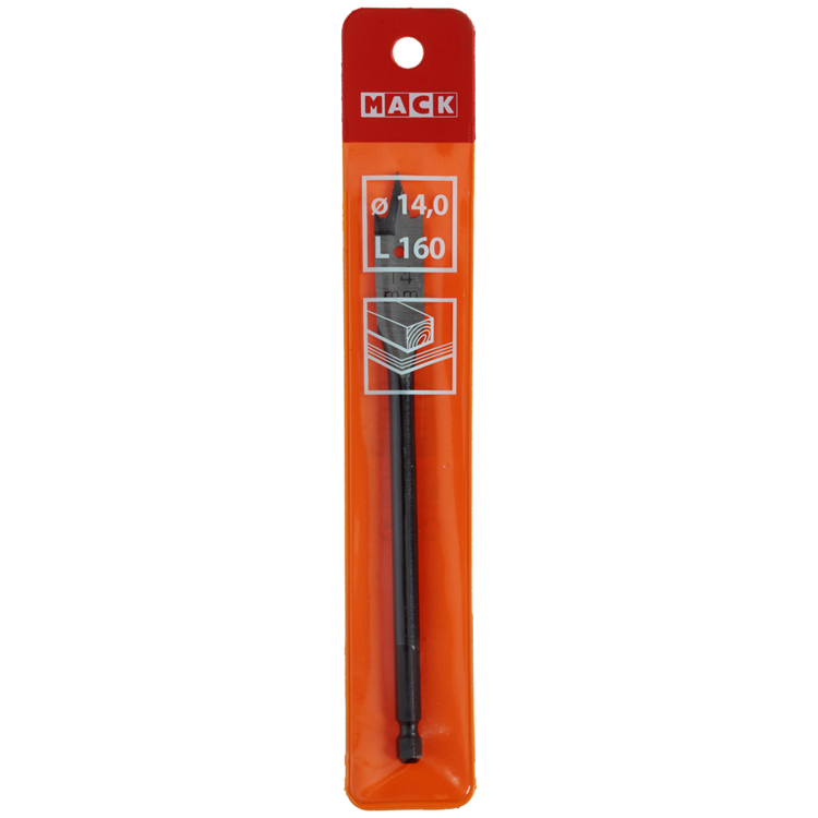 Mack 1018516 - Broca plana para madera DIN 7487 ø 14,0 x 160 mm | 5 piezas