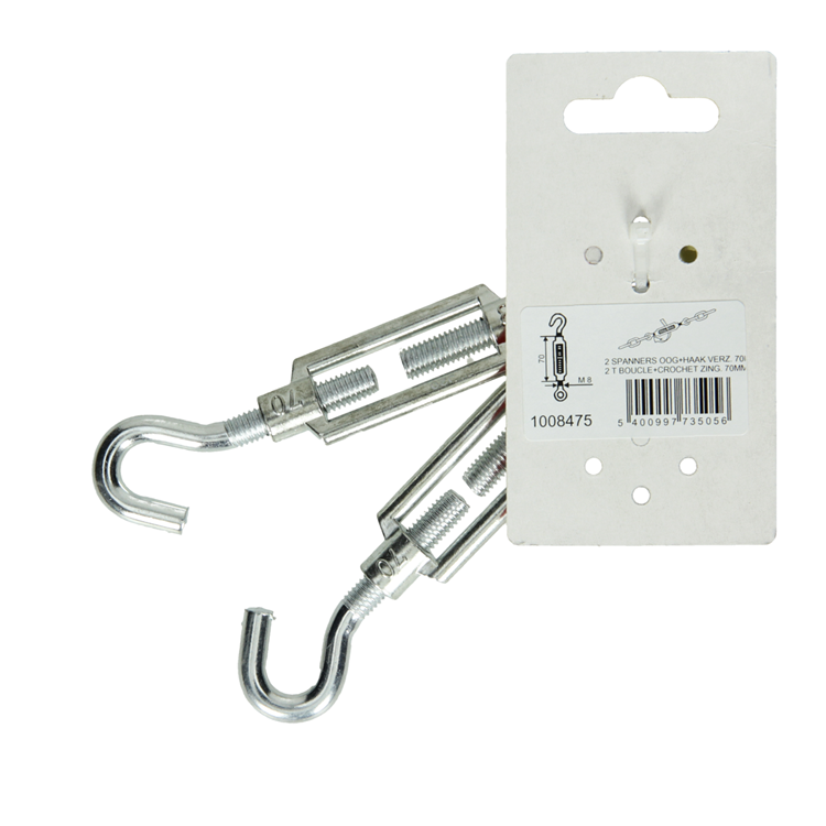 Mack 1008475 - 2 tensores ojo + gancho m8 x 70mm galvanizado | 10 piezas