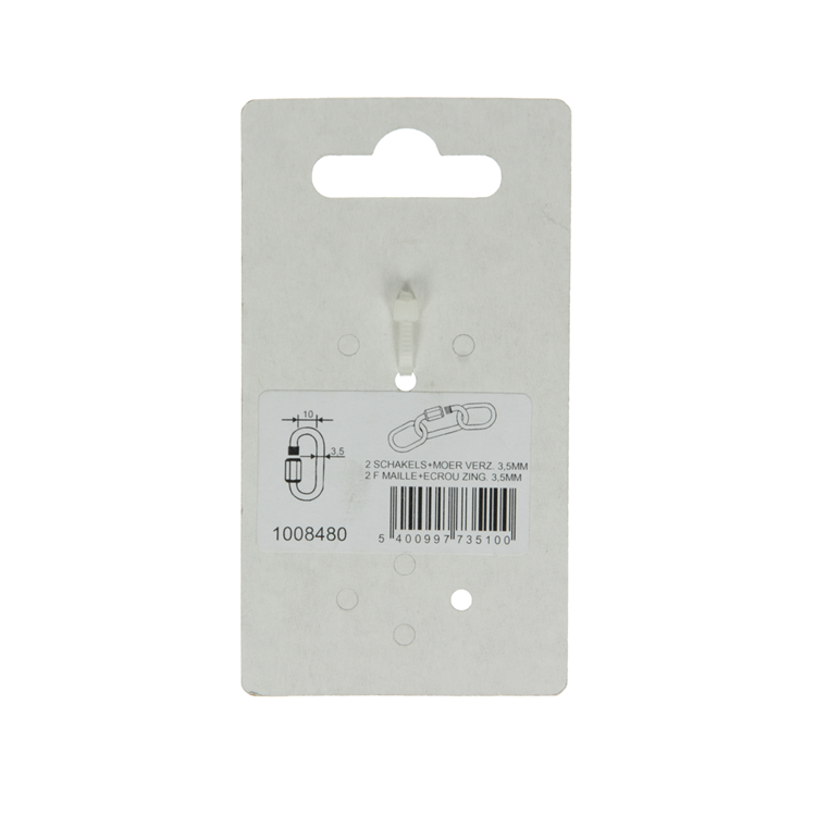 Mack 1008480 - 2 eslabones vacíos + tuerca 3,5mm galvanizada | 10 piezas