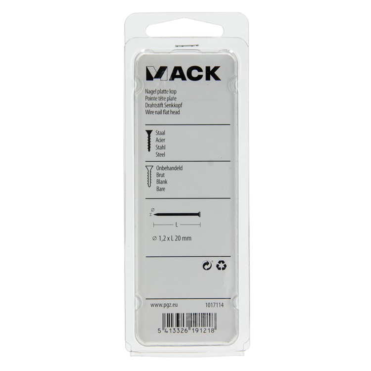 Mack 1017114 - clavo cabeza plana 90 gr 1,2 x 20 mm | 5 piezas