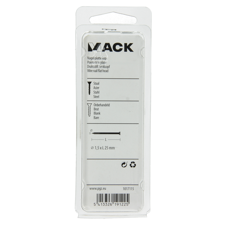 Mack 1017115 - clavo cabeza plana 100 gr 1,5 x 25 mm | 5 piezas