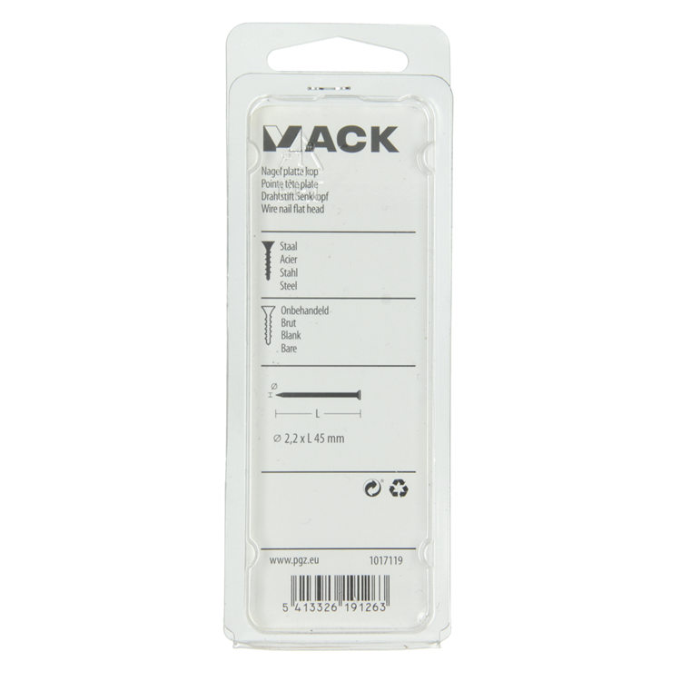 Mack 1017119 - clavo cabeza plana 100 gr 2,2 x 45 mm | 5 piezas