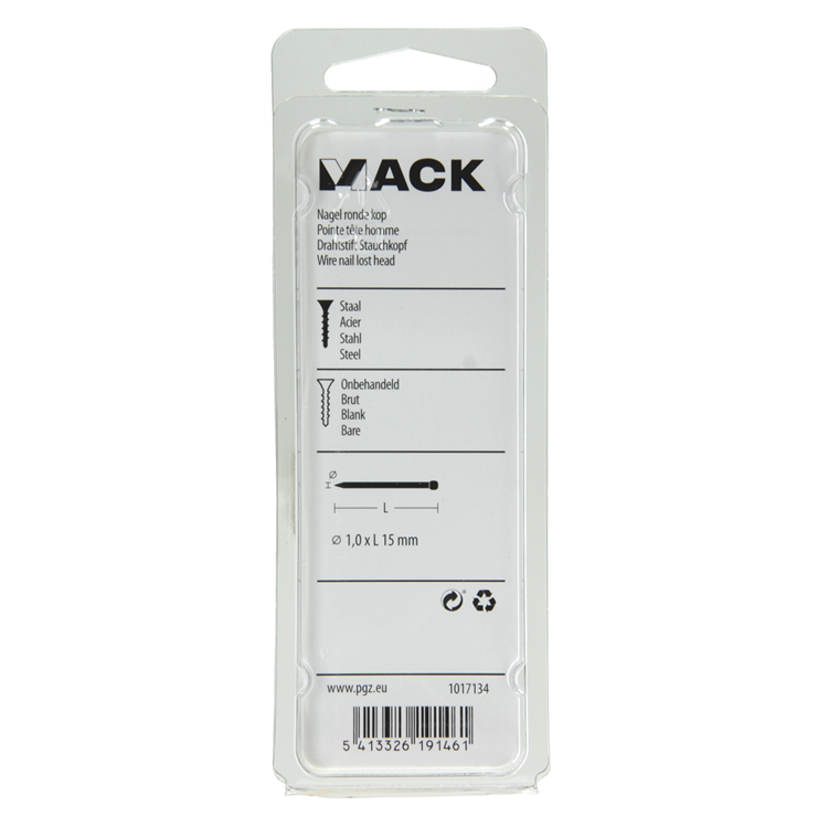 Mack 1017134 - clavo cabeza redonda 90 gr 1,0 x 15 mm | 5 piezas