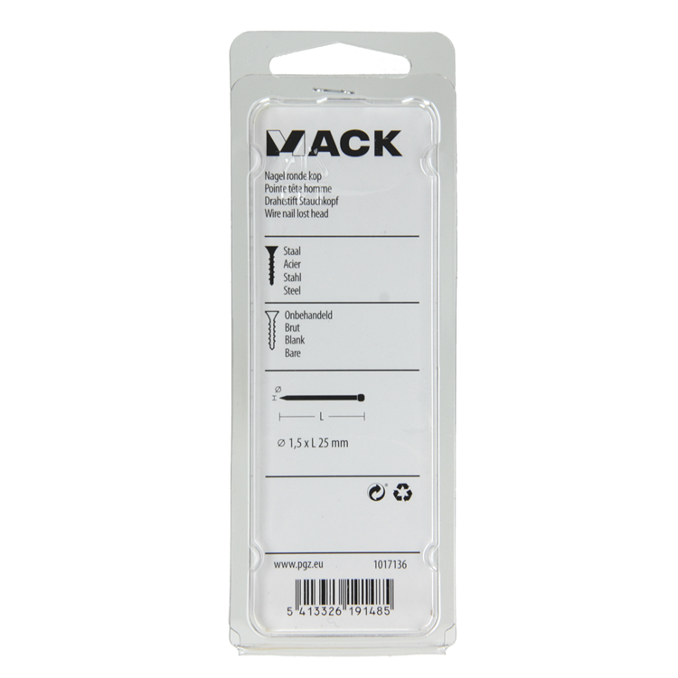 Mack 1017136 - clavo cabeza redonda 100 gr 1,5 x 25 mm | 5 piezas